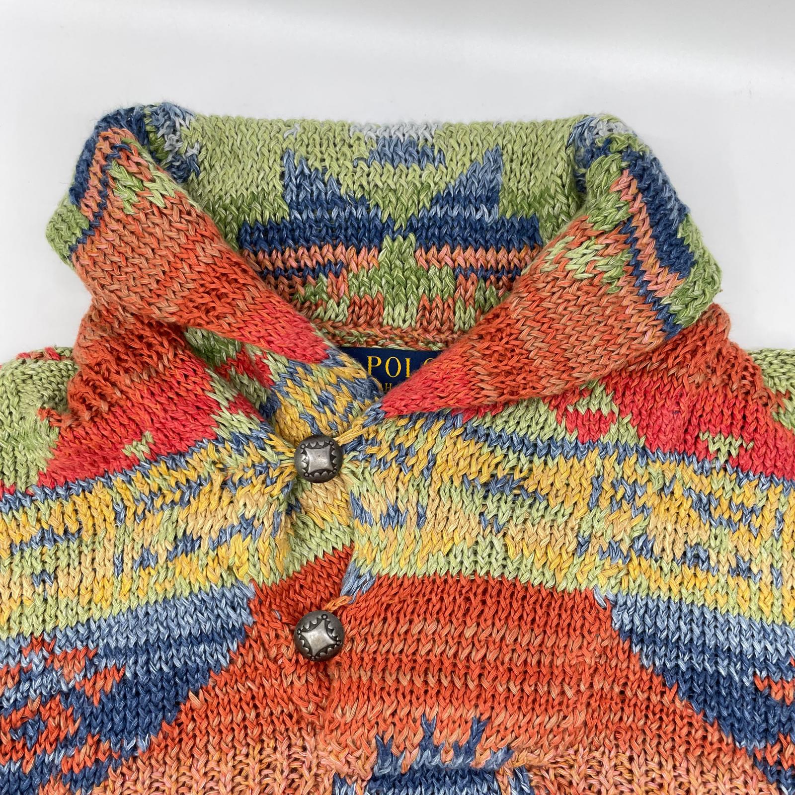 POLObyRalphLauren ポロラルフローレン マルチカラー ネイティブ柄 コンチョボタン HAND KNIT ショールカラー プルオーバーニット トップス
