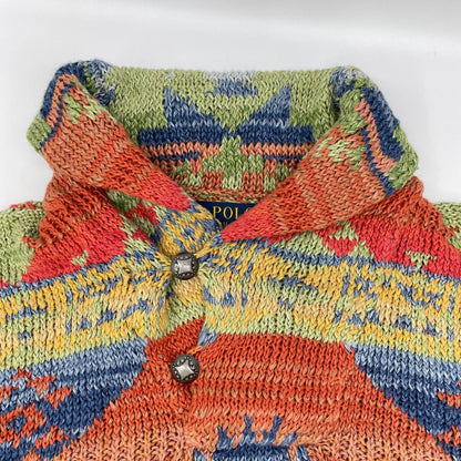 POLObyRalphLauren ポロラルフローレン マルチカラー ネイティブ柄 コンチョボタン HAND KNIT ショールカラー プルオーバーニット トップス