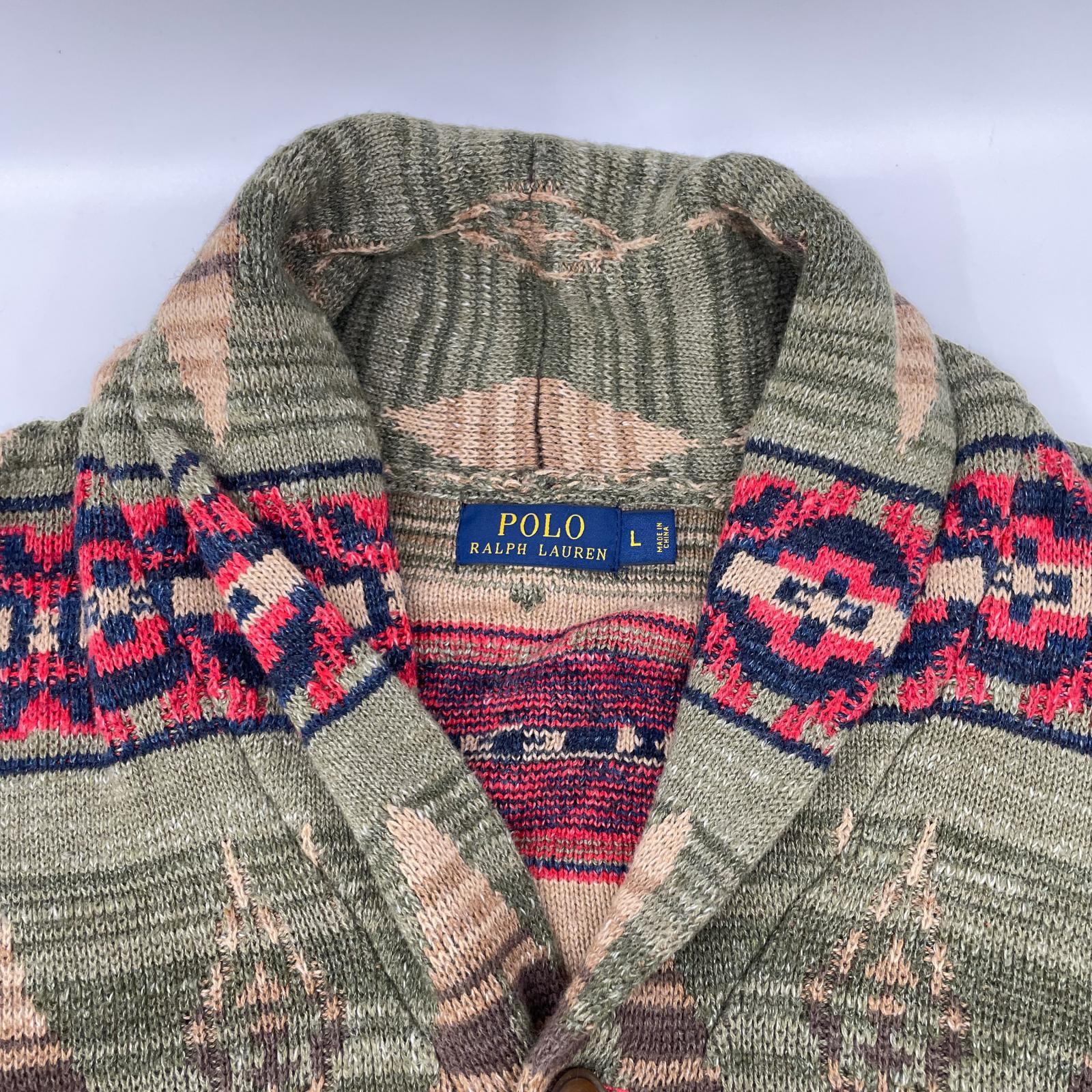 POLObyRalphLauren ポロラルフローレン マルチカラー ネイティブ柄 ウッドボタン ニットカーディガン トップス