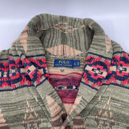 POLObyRalphLauren ポロラルフローレン マルチカラー ネイティブ柄 ウッドボタン ニットカーディガン トップス
