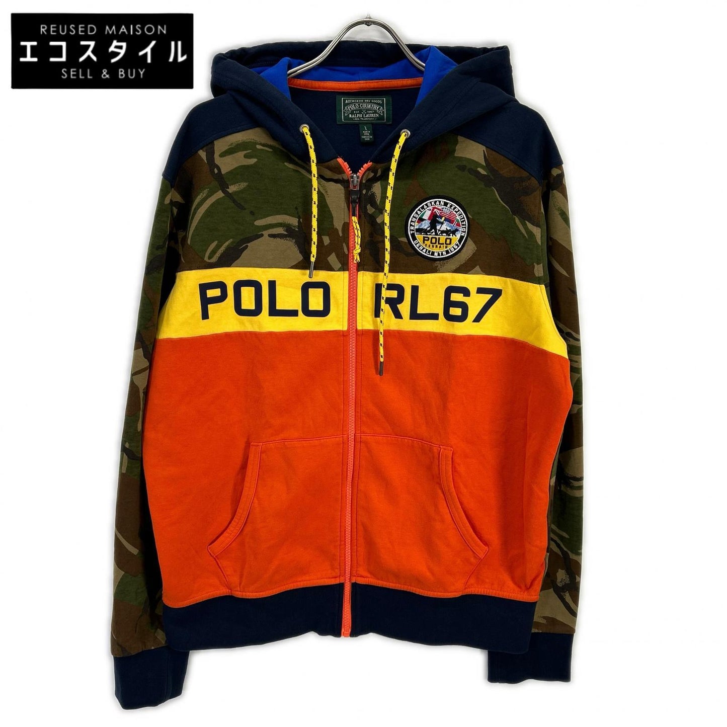 POLO COUNTRY POLO COUNTRY Orange×Camo Patch Zip-Up Hoodie Tops