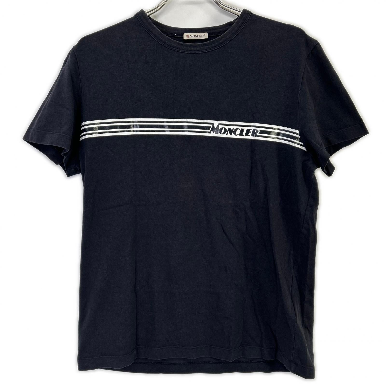MONCLER モンクレール 19SS MAGLIA T-SHIRT ブラック×ホワイト コットン ロゴプリント ショートスリーブカットソー トップス