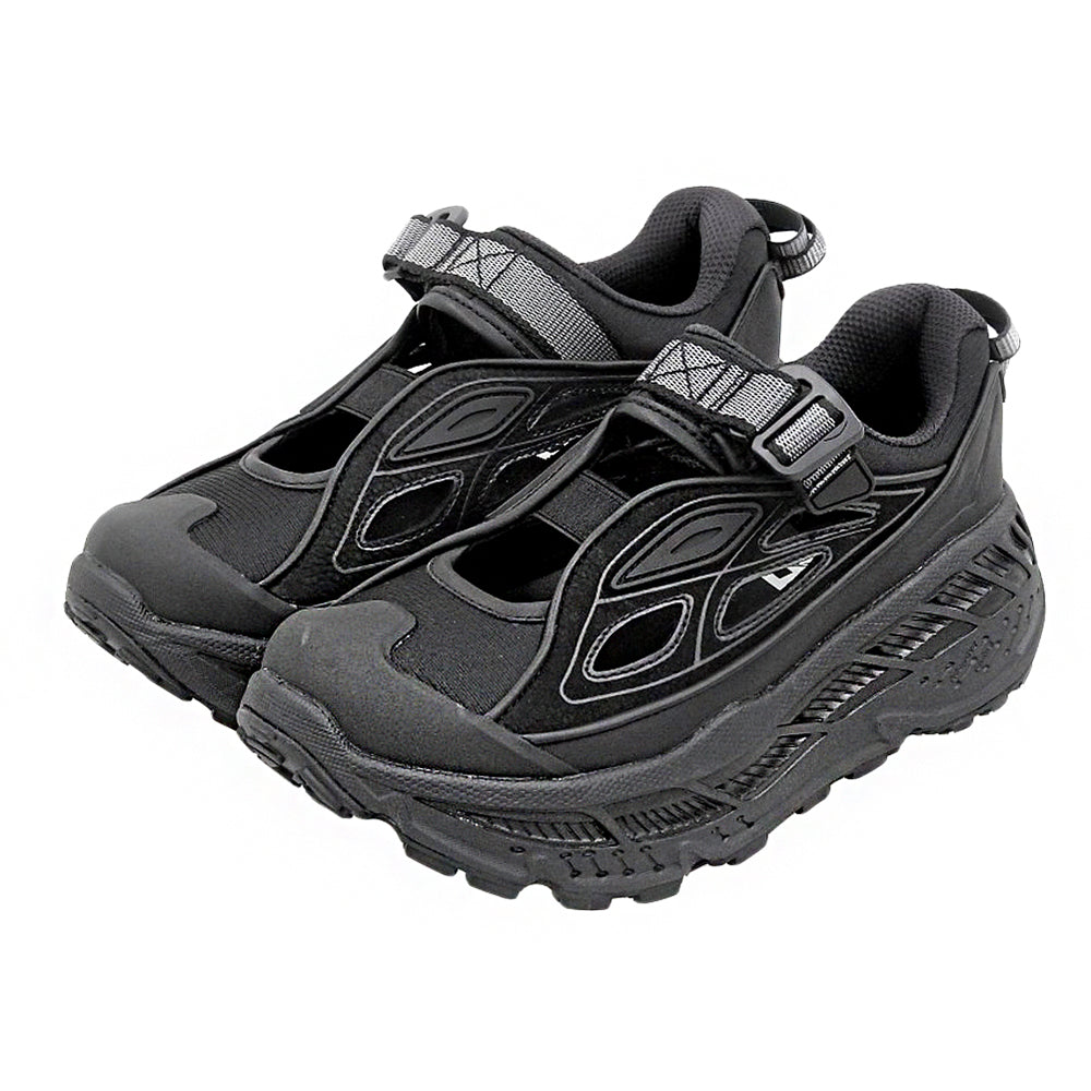 HOKAONEONE ホカオネオネ 美品 STINSON BREEZE カットアウトレザー ボリュームソール ラバートゥローカットスニーカー 黒 23cm 1174450 シューズ