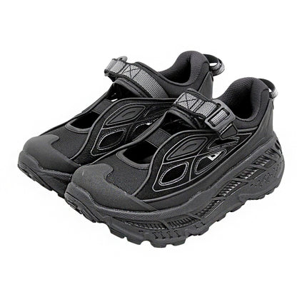 HOKAONEONE ホカオネオネ 美品 STINSON BREEZE カットアウトレザー ボリュームソール ラバートゥローカットスニーカー 黒 23cm 1174450 シューズ