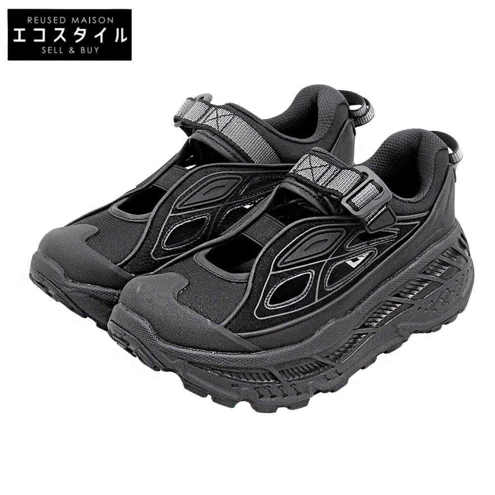 HOKAONEONE ホカオネオネ 美品 STINSON BREEZE カットアウトレザー ボリュームソール ラバートゥローカットスニーカー 黒 23cm 1174450 シューズ