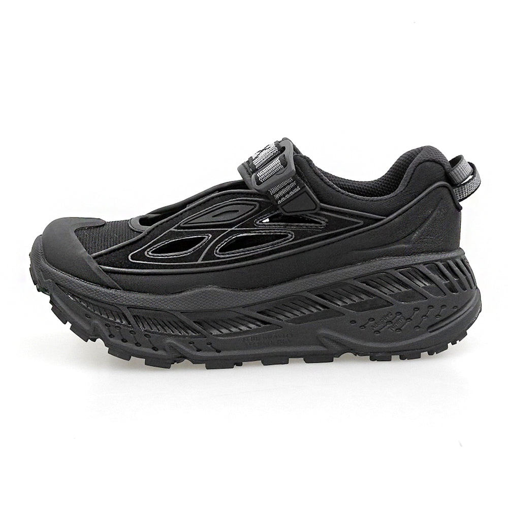 HOKAONEONE ホカオネオネ 美品 STINSON BREEZE カットアウトレザー ボリュームソール ラバートゥローカットスニーカー 黒 23cm 1174450 シューズ