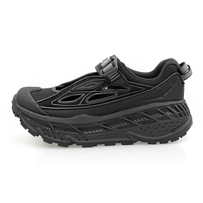 HOKAONEONE ホカオネオネ 美品 STINSON BREEZE カットアウトレザー ボリュームソール ラバートゥローカットスニーカー 黒 23cm 1174450 シューズ