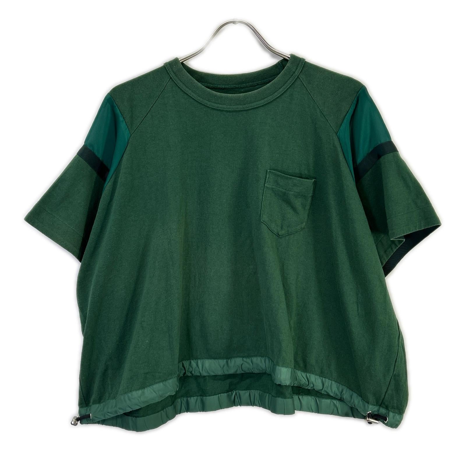 sacai サカイ 23-06567 グリーン コットン ドローコード Solid Satin Cotton Jersey T-SHIRT トップス