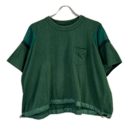 sacai サカイ 23-06567 グリーン コットン ドローコード Solid Satin Cotton Jersey T-SHIRT トップス