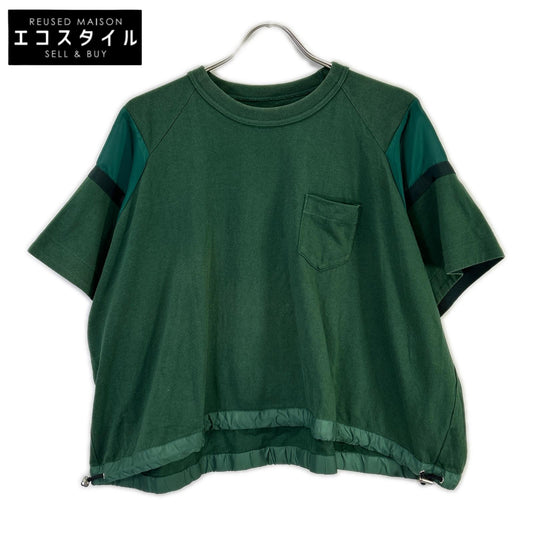 sacai サカイ 23-06567 グリーン コットン ドローコード Solid Satin Cotton Jersey T-SHIRT トップス