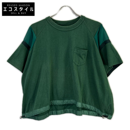 sacai サカイ 23-06567 グリーン コットン ドローコード Solid Satin Cotton Jersey T-SHIRT トップス
