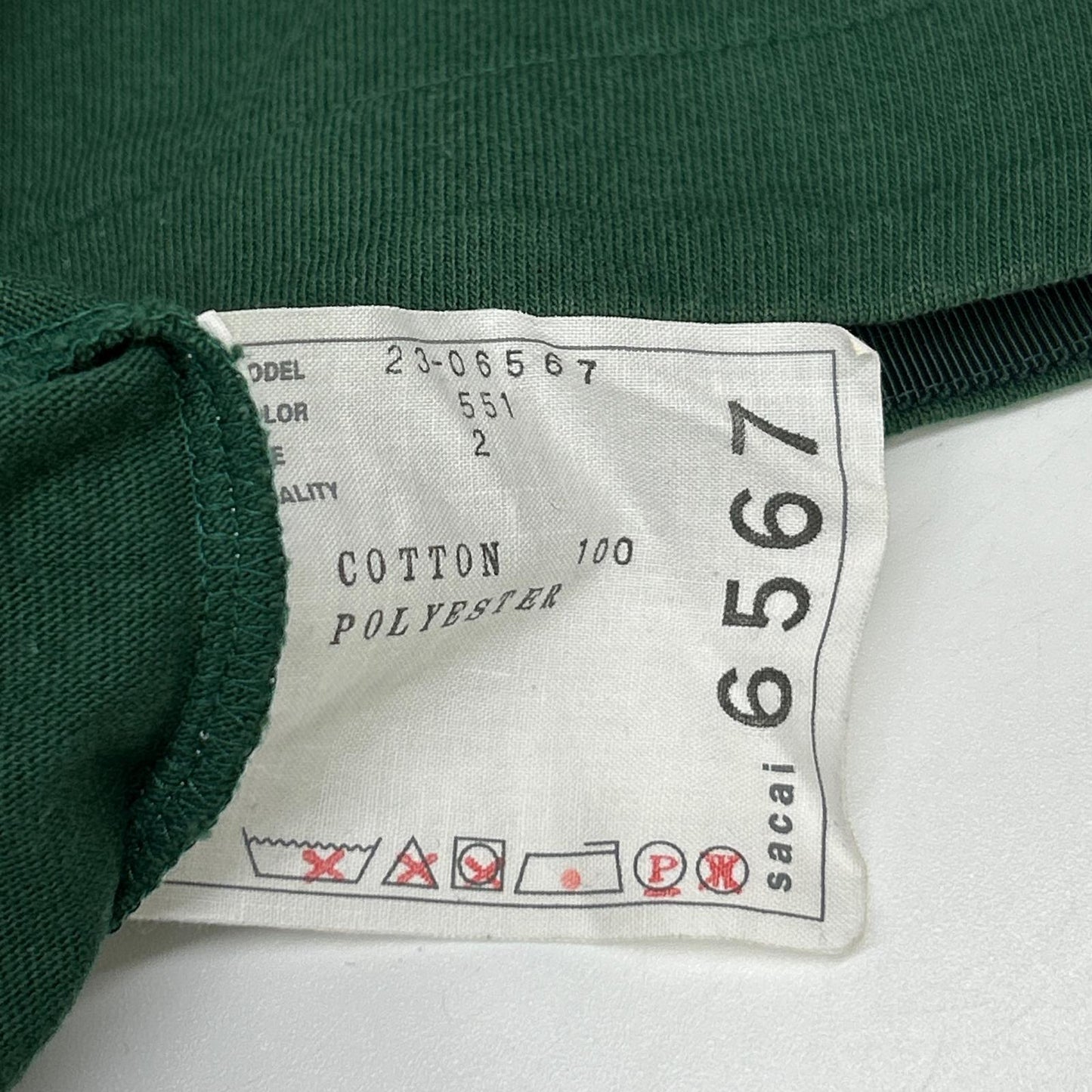sacai サカイ 23-06567 グリーン コットン ドローコード Solid Satin Cotton Jersey T-SHIRT トップス