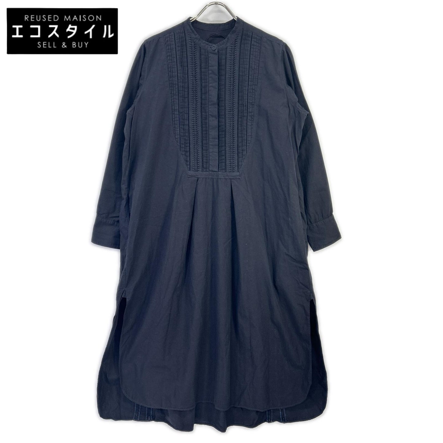 Pheeta Pheeta Black band-collar dress with gathered chest dress