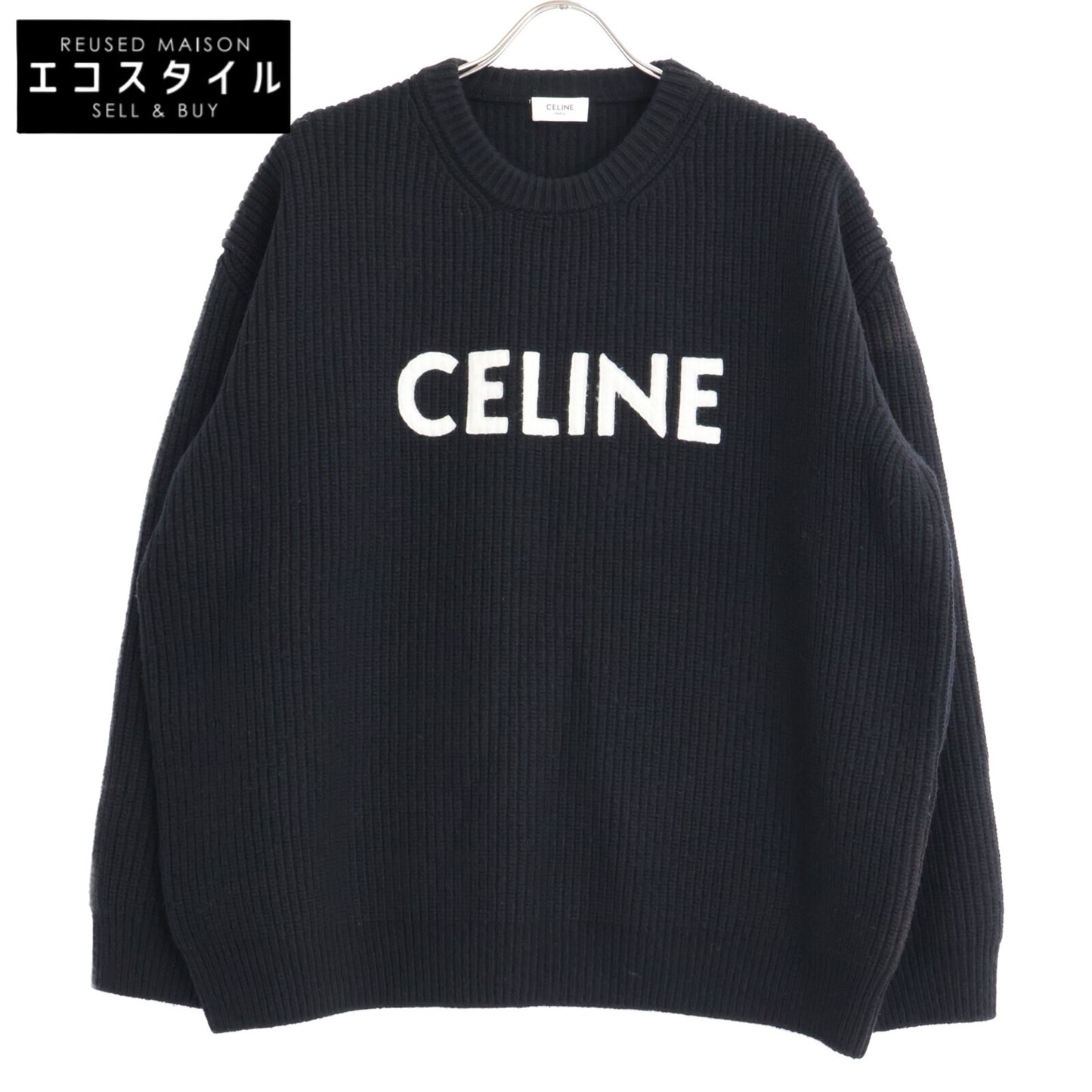 CELINE セリーヌ 【国内正規】2A09T423P エディ期 フロントロゴ オーバーサイズ クルーネック ニットセーター トップス