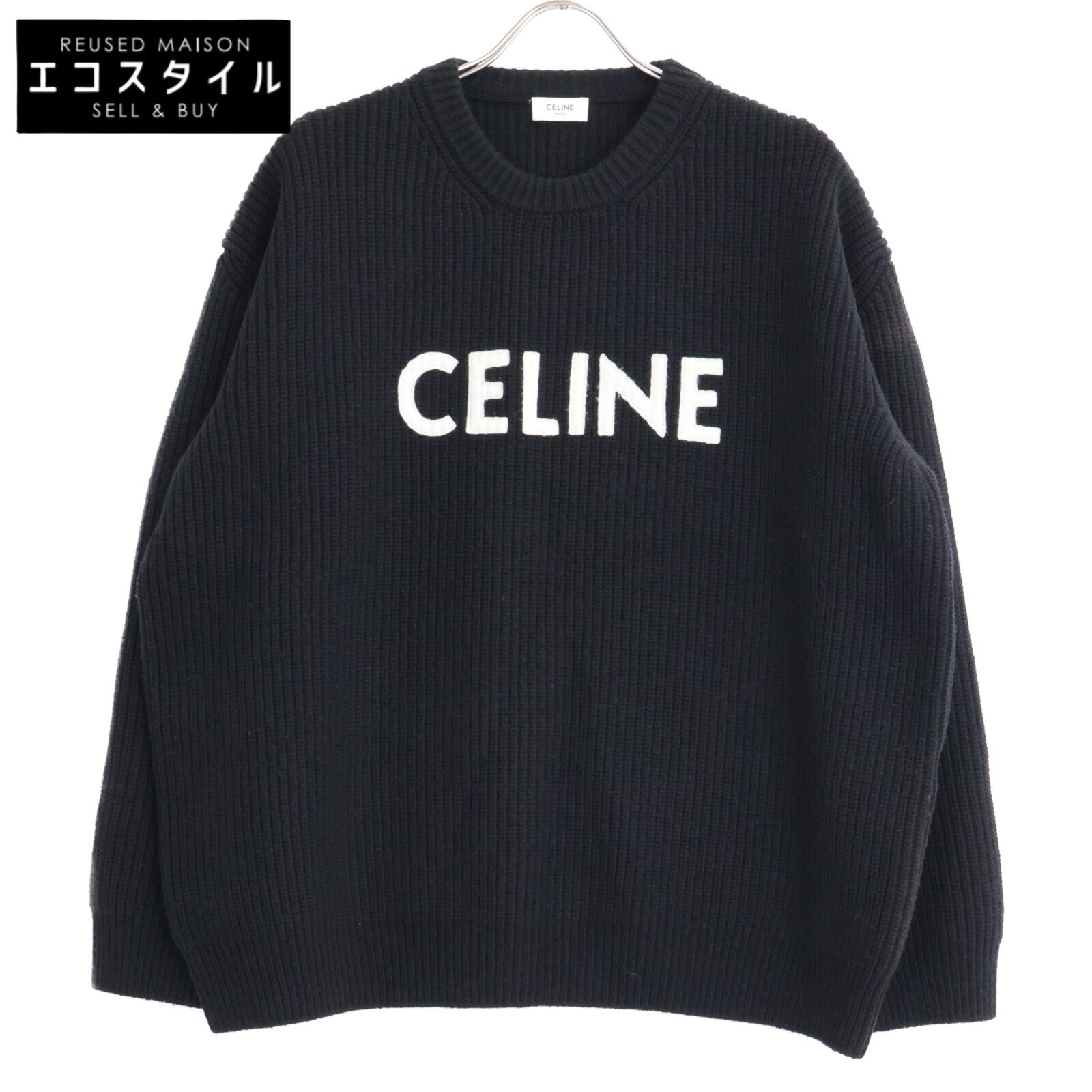 CELINE セリーヌ 【国内正規】2A09T423P エディ期 フロントロゴ オーバーサイズ クルーネック ニットセーター トップス