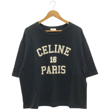 CELINE Eddie era 2X38J865W.38AW Black × white cotton front-print crew-neck loose cropped T-shirt, top