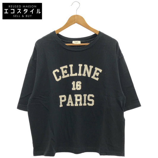 CELINE セリーヌ エディ期 2X38J865W.38AW ブラック×ホワイト コットン フロントプリント クルーネック ルーズクロップドTシャツ トップス