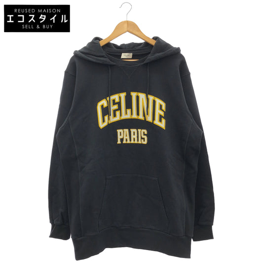 CELINE セリーヌ エディ期 2Y70F670Q.38WL ブラック×イエロー コットン フロントロゴ オーバーサイズプルオーバーパーカー/スウェットフーディ トップス