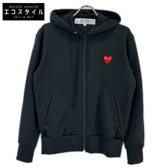 PLAYCOMMEdesGARCONS プレイコムデギャルソン AX-T172 ブラック ポリエステル ハートワッペン ドローストリングジップフーディ トップス