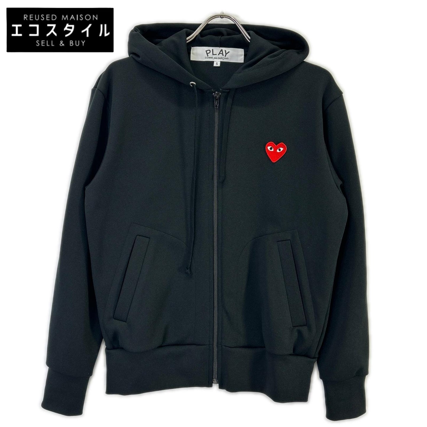 PLAYCOMMEdesGARCONS プレイコムデギャルソン AX-T172 ブラック ポリエステル ハートワッペン ドローストリングジップフーディ トップス