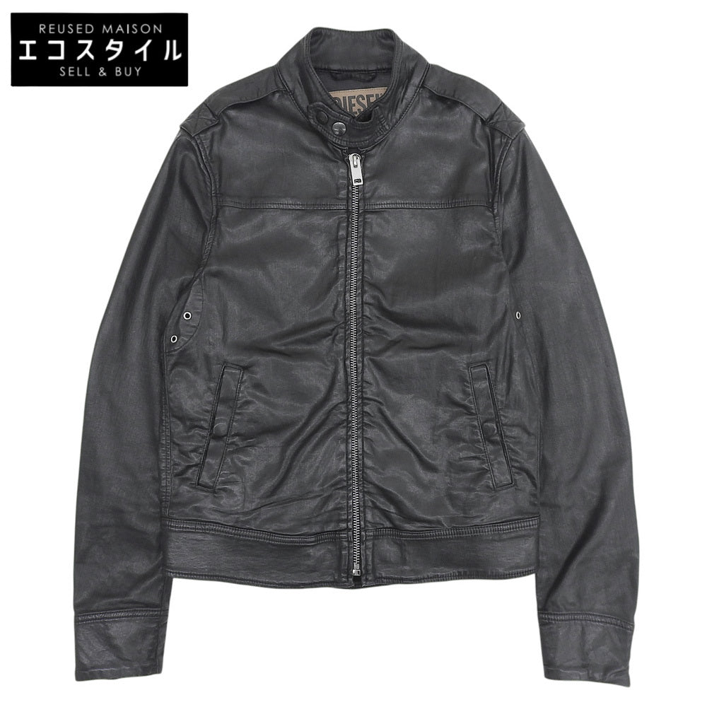 DIESEL ディーゼル レザーライク シングルライダースジャケット メンズ 黒 ブラック M ジャケット
