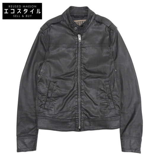 DIESEL ディーゼル レザーライク シングルライダースジャケット メンズ 黒 ブラック M ジャケット