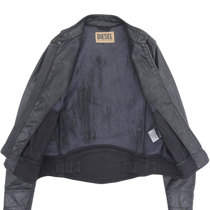 DIESEL ディーゼル レザーライク シングルライダースジャケット メンズ 黒 ブラック M ジャケット