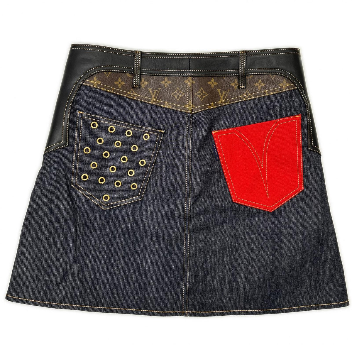 LOUIS VUITTON ルイヴィトン FEJB01FGK ブルー デニム×レザー モノグラム フロントボタン スカート スカート