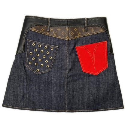 LOUIS VUITTON ルイヴィトン FEJB01FGK ブルー デニム×レザー モノグラム フロントボタン スカート スカート