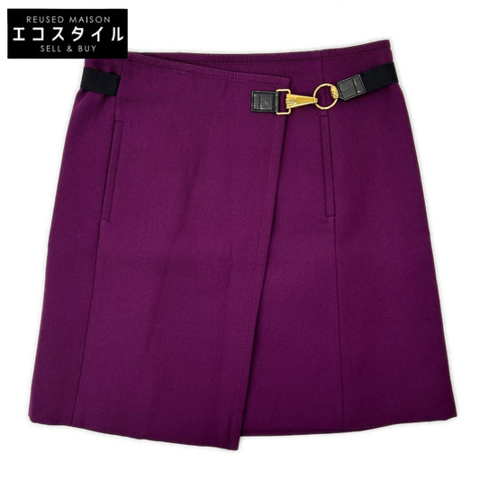 GUCCI グッチ 223243 ZU024 パープル ウール×レザー G金具 スカート スカート