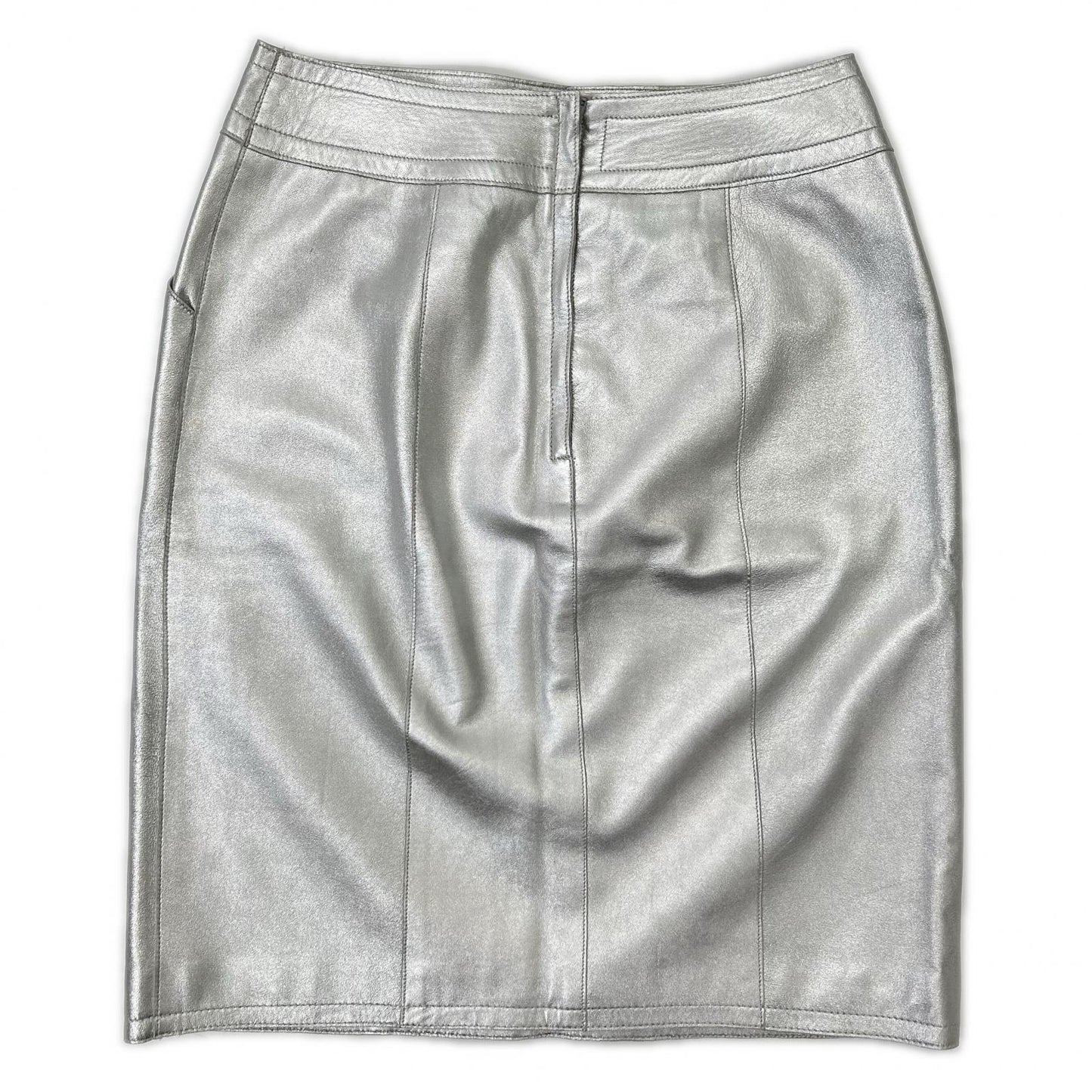 CHANEL シャネル 99A P14247V00679 シルバー ラムスキン タイト ミニスカート スカート