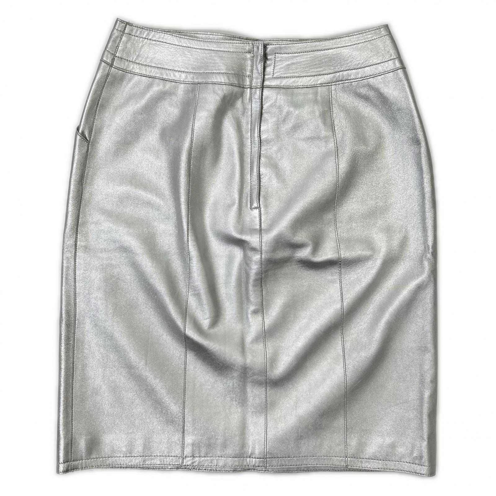 CHANEL シャネル 99A P14247V00679 シルバー ラムスキン タイト ミニスカート スカート