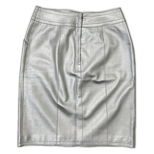 CHANEL シャネル 99A P14247V00679 シルバー ラムスキン タイト ミニスカート スカート