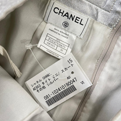 CHANEL シャネル 99A P14247V00679 シルバー ラムスキン タイト ミニスカート スカート