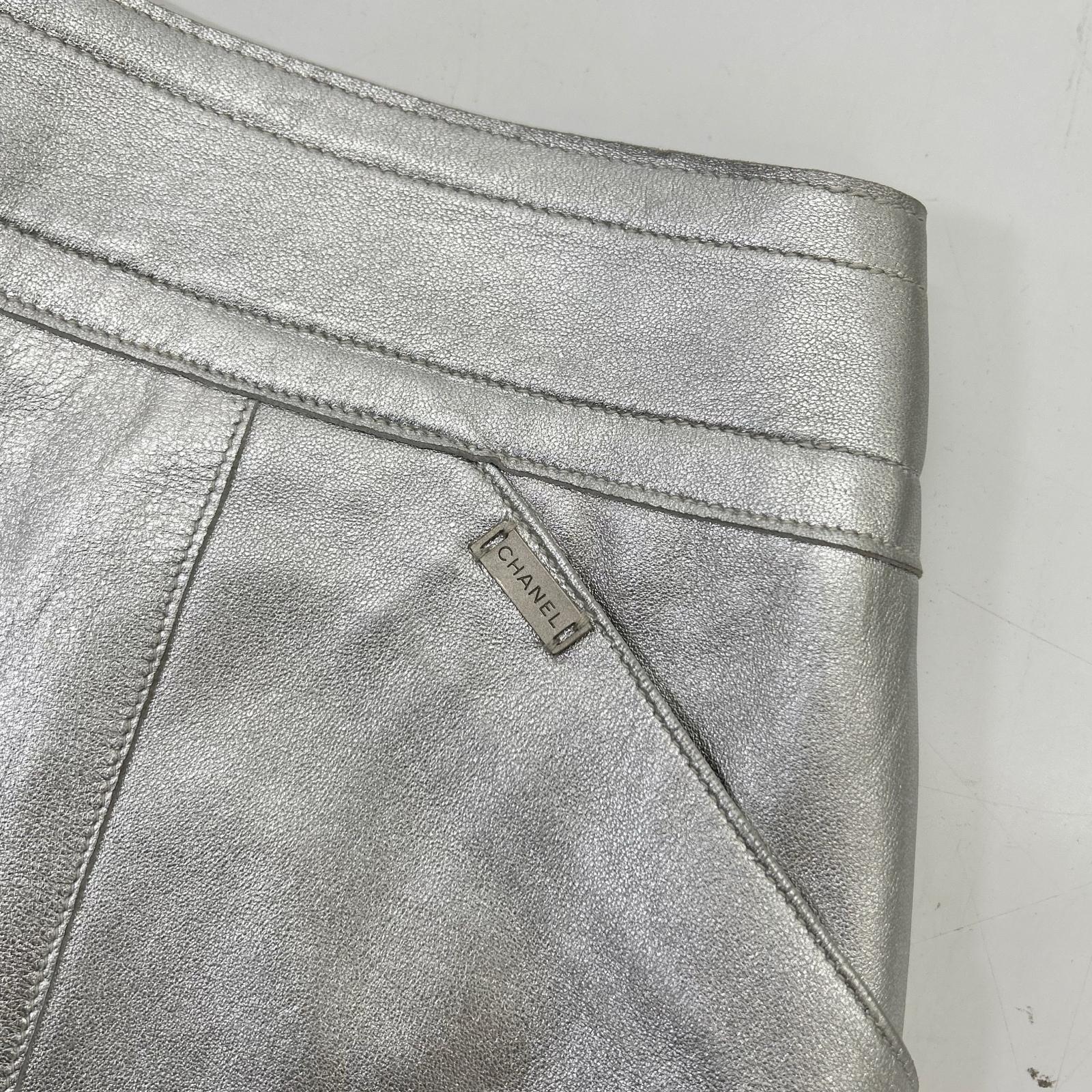 CHANEL シャネル 99A P14247V00679 シルバー ラムスキン タイト ミニスカート スカート