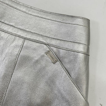 CHANEL シャネル 99A P14247V00679 シルバー ラムスキン タイト ミニスカート スカート