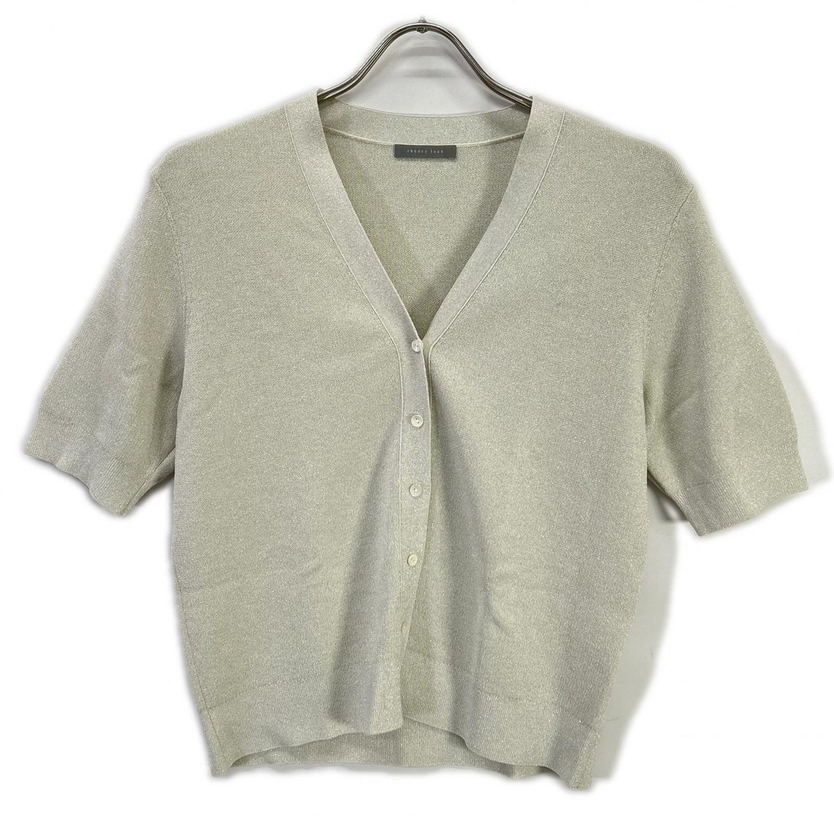 theory luxe セオリーリュクス 25SS ライトグレー LUREX KNIT 2 ショートスリーブラメニットカーディガン トップス