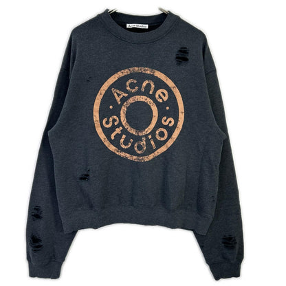 ACNE STUDIOS アクネ ストゥディオズ チャコール ダメージ加工 ガーメントダイ ロゴスウェットトップス トップス