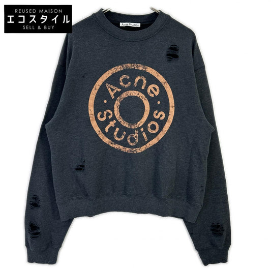 ACNE STUDIOS アクネ ストゥディオズ チャコール ダメージ加工 ガーメントダイ ロゴスウェットトップス トップス