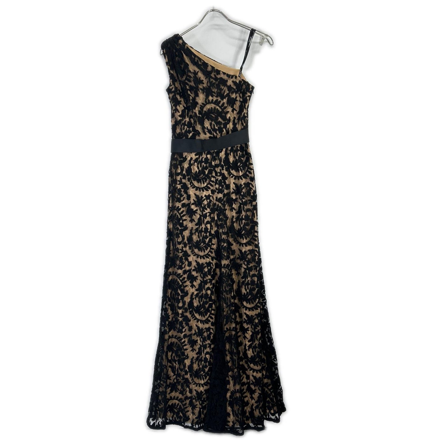 TADASHI SHOJI タダシショージ 3E216L アイボリー ワンショルダー ブラック刺繍レース リボンベルトワンピース ワンピース