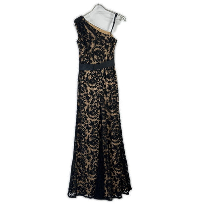 TADASHI SHOJI タダシショージ 3E216L アイボリー ワンショルダー ブラック刺繍レース リボンベルトワンピース ワンピース