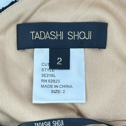TADASHI SHOJI タダシショージ 3E216L アイボリー ワンショルダー ブラック刺繍レース リボンベルトワンピース ワンピース