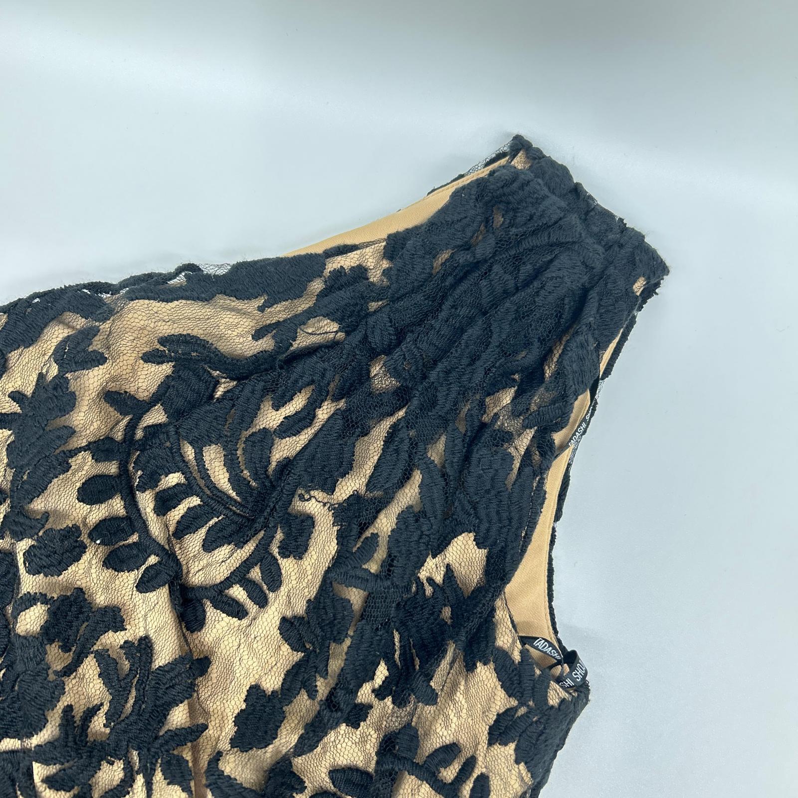 TADASHI SHOJI タダシショージ 3E216L アイボリー ワンショルダー ブラック刺繍レース リボンベルトワンピース ワンピース