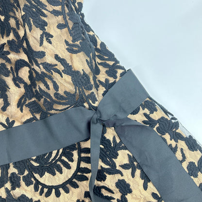 TADASHI SHOJI タダシショージ 3E216L アイボリー ワンショルダー ブラック刺繍レース リボンベルトワンピース ワンピース