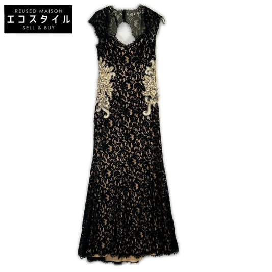 TADASHI SHOJI タダシショージ ACZ2253L ブラック 総レース 花柄刺繍 アンネックラインレースドレスワンピース ワンピース