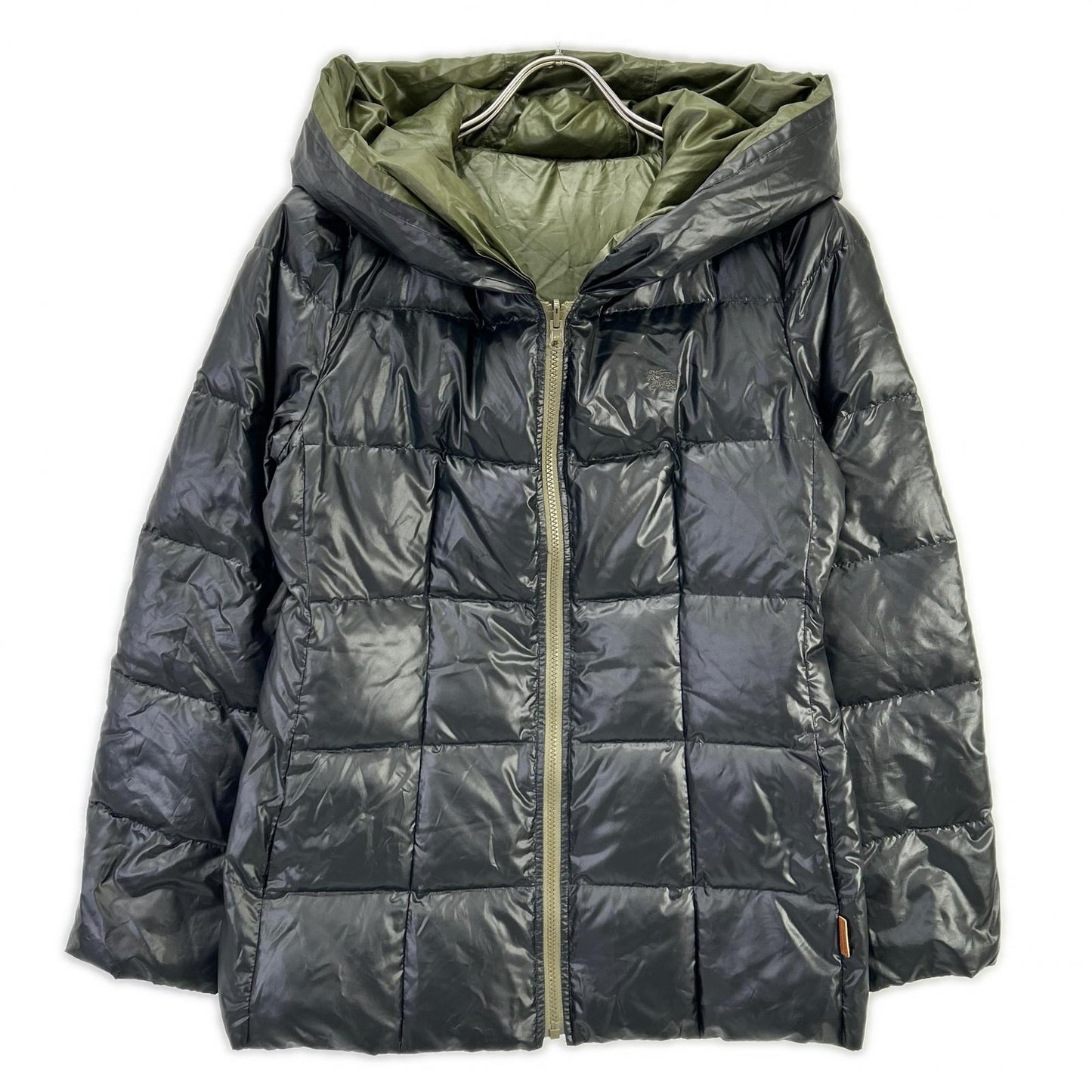 Burberry Blue Label バーバリーブルーレーベル E1F07-463-09 ブラック×カーキ ナイロン リバーシブルダウンジャケット ジャケット