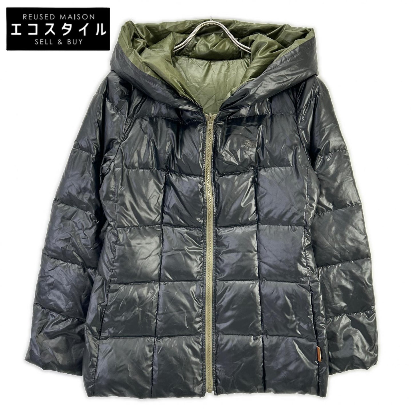 Burberry Blue Label BURBERRY BLUE LABEL E1F07-463-09 Black×Khaki nylon reversible down jacket jacket