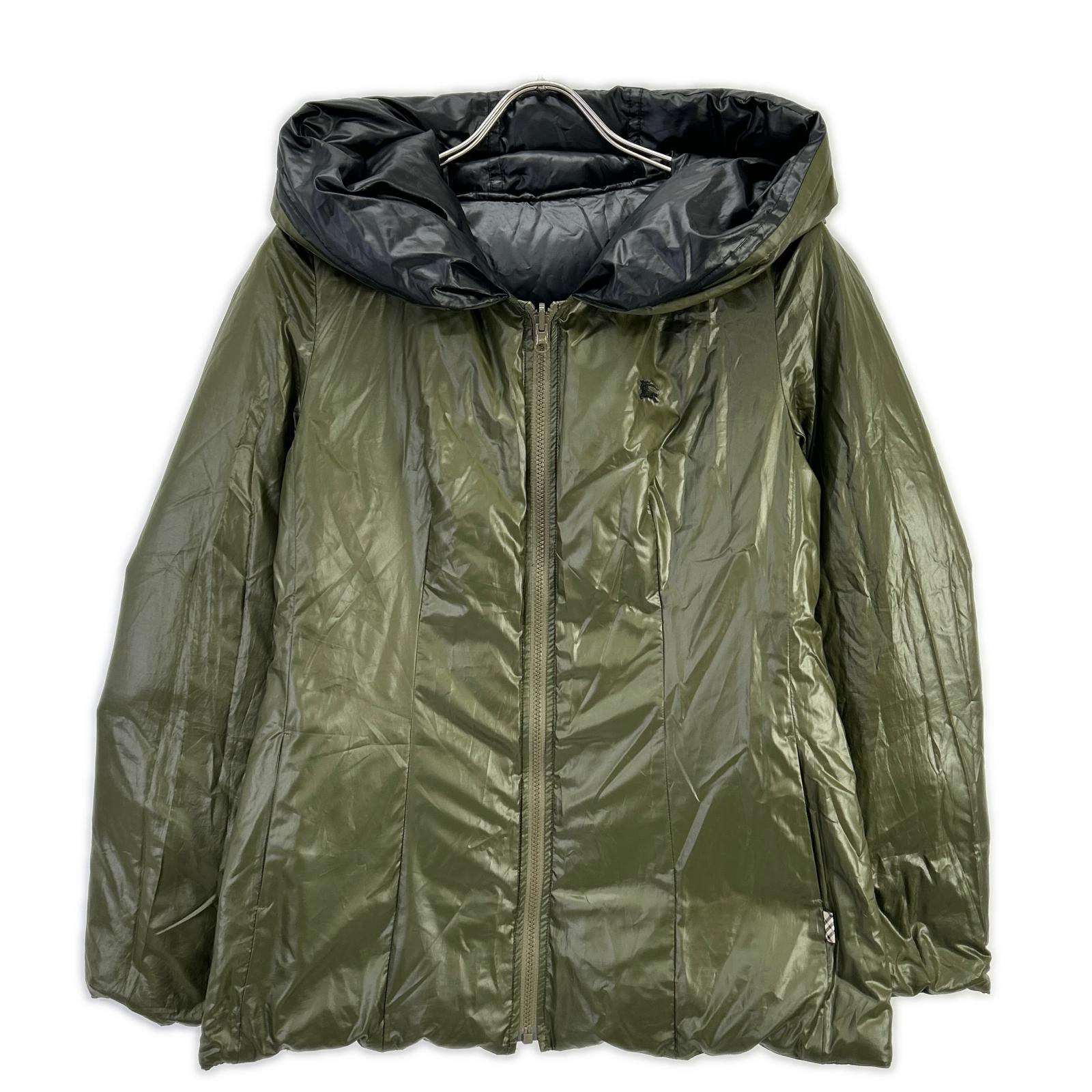 Burberry Blue Label バーバリーブルーレーベル E1F07-463-09 ブラック×カーキ ナイロン リバーシブルダウンジャケット ジャケット