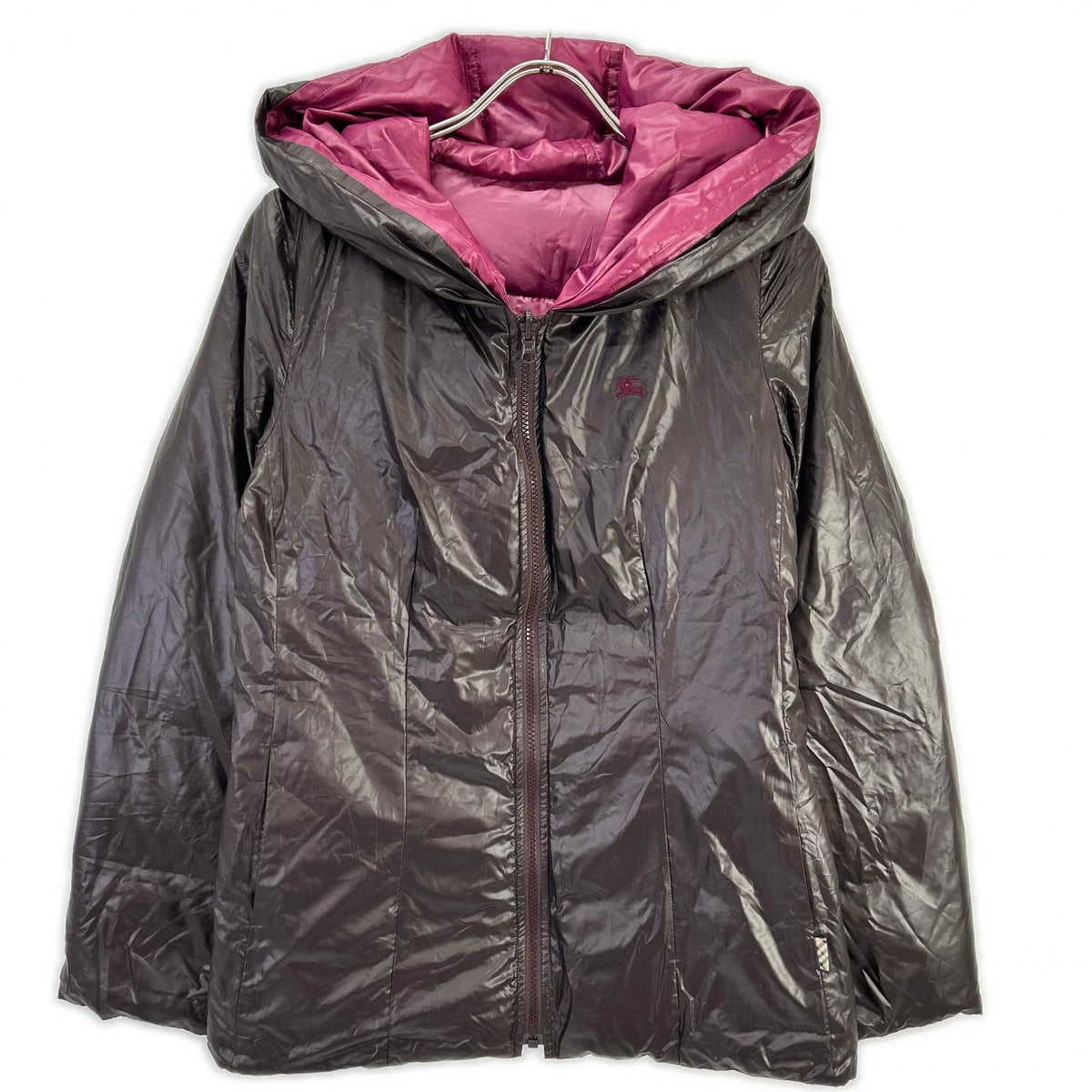 Burberry Blue Label バーバリーブルーレーベル E1F07-463-38 ブラウン×ピンク ナイロン リバーシブルダウンジャケット ジャケット