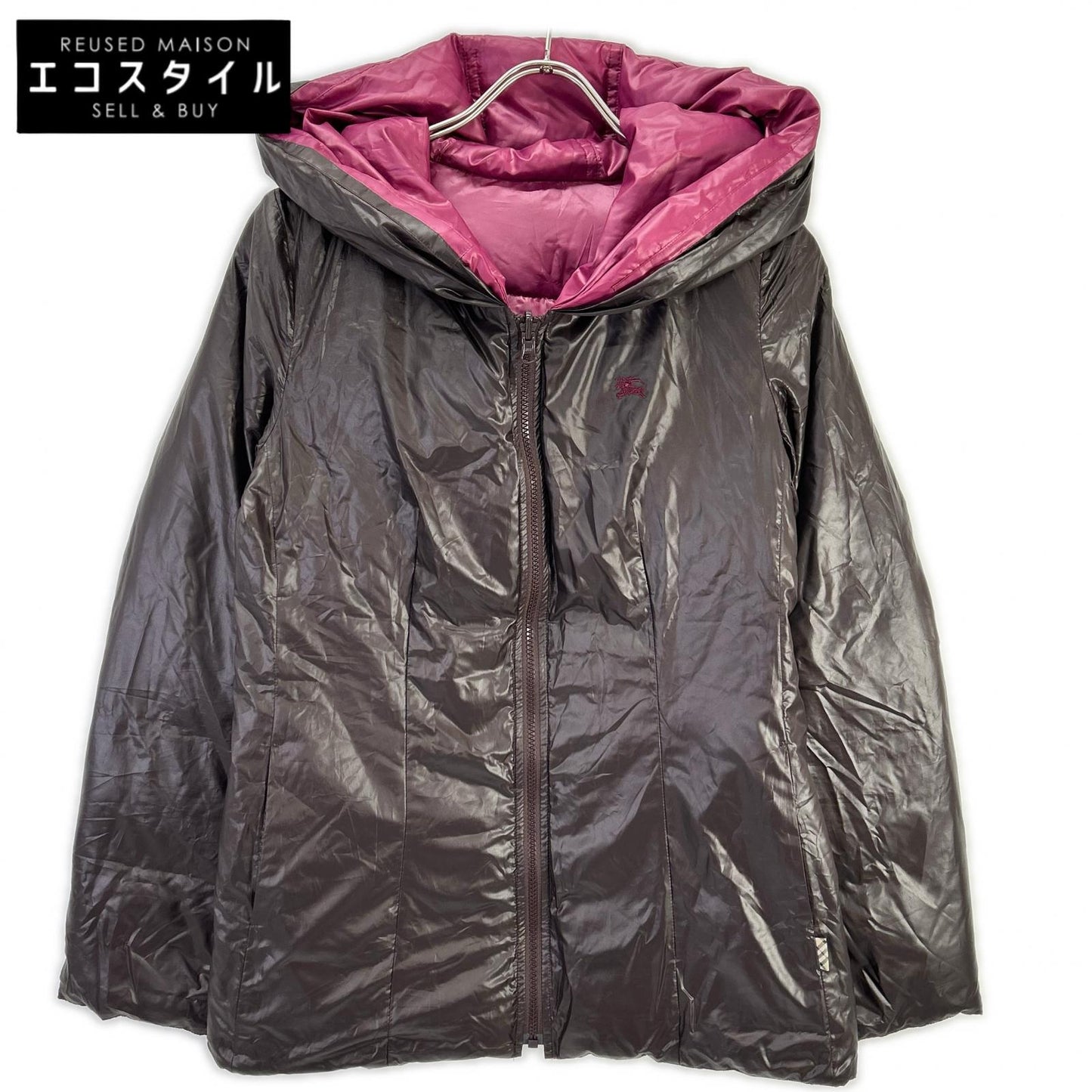 Burberry Blue Label バーバリーブルーレーベル E1F07-463-38 ブラウン×ピンク ナイロン リバーシブルダウンジャケット ジャケット